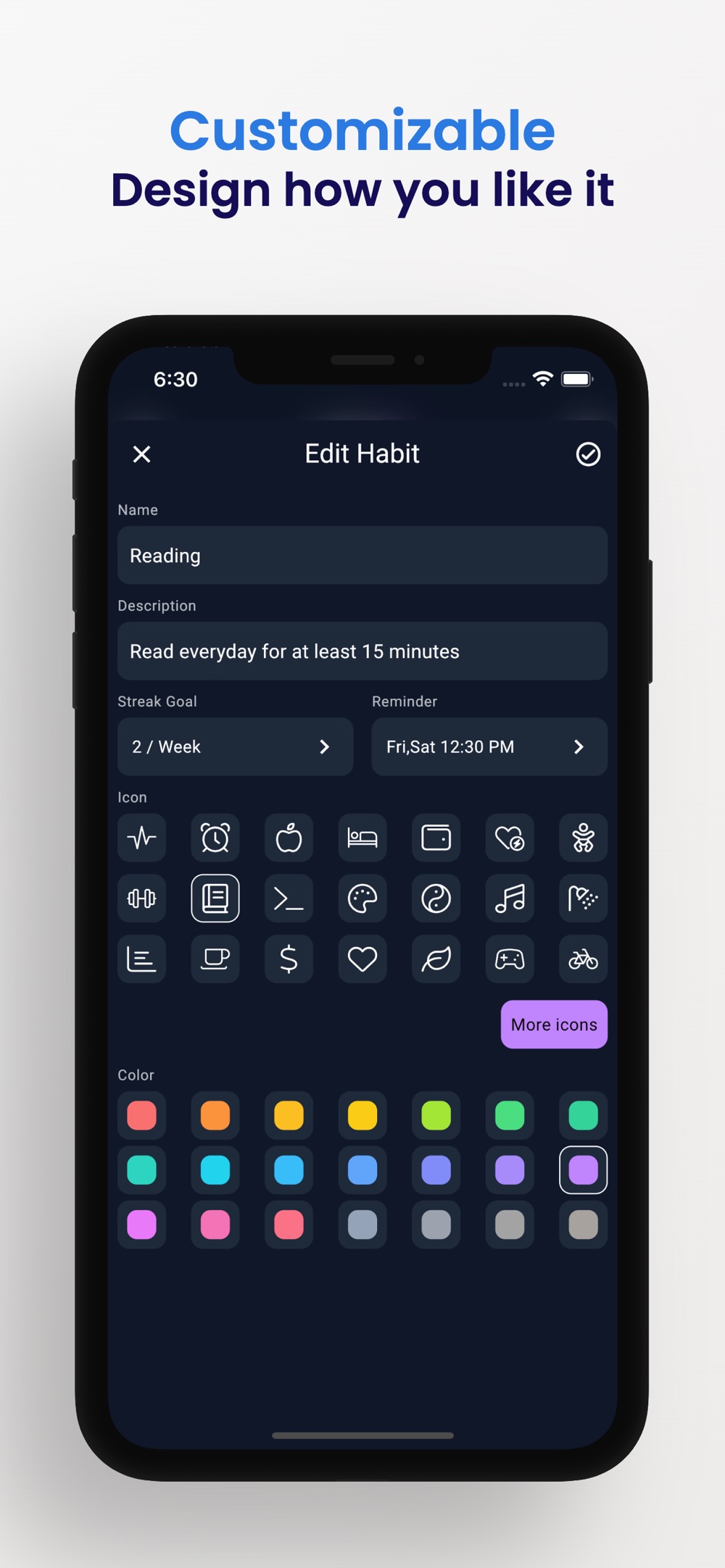 HabitKit habit customisation screen