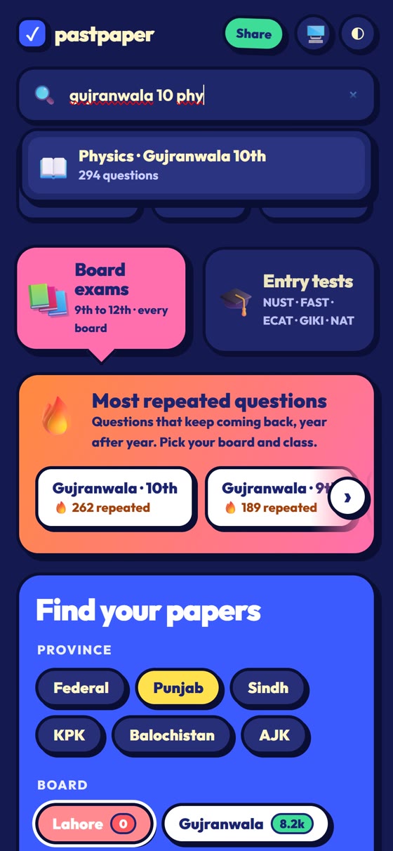 Search for a board, class and subject