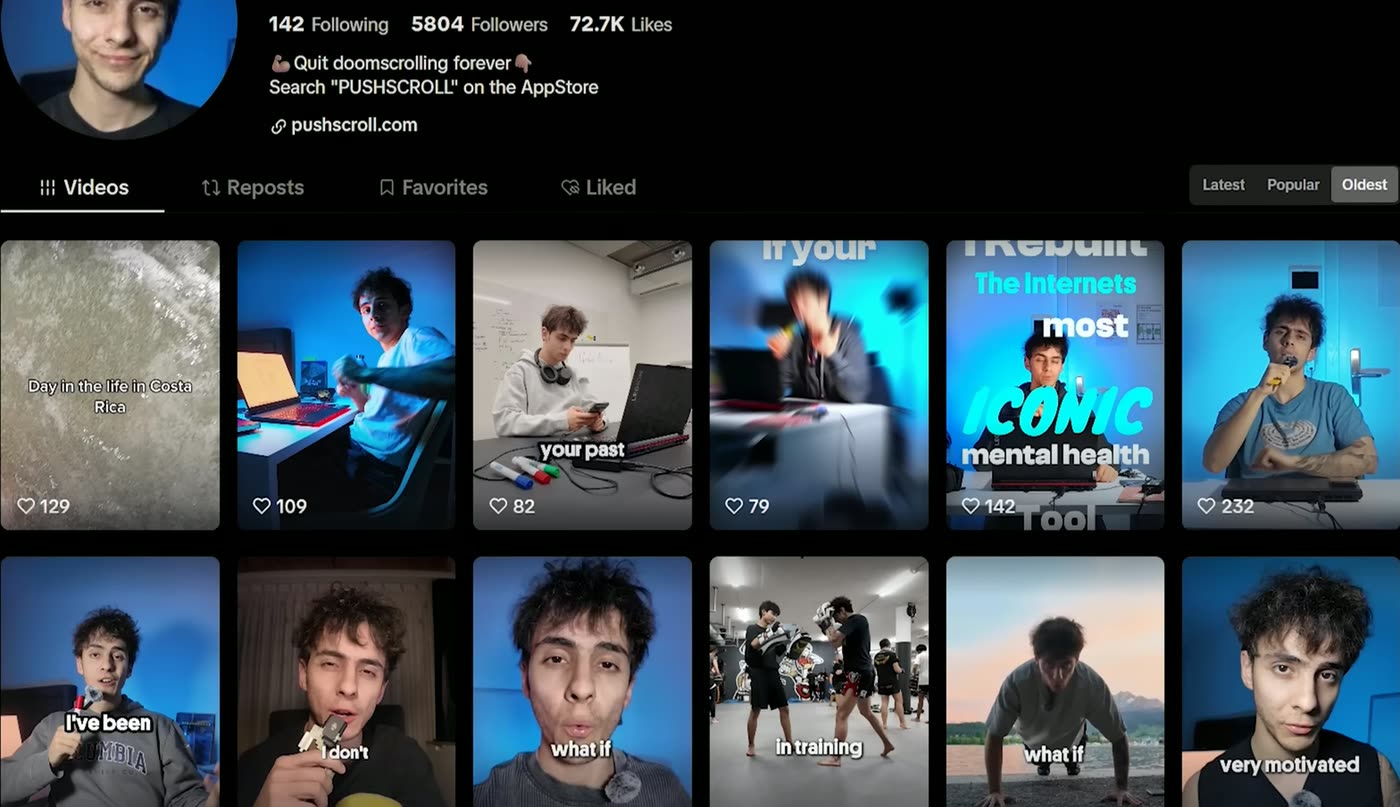 Alejandro's TikTok profile grid, the same format repeated
